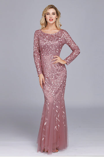 Havfrue Båt Neck Dusty Rose Mor til bruden Kjole med Appliques